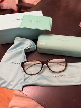 Tiffany & Co. Brown Tortoiseshell Cat-Eye Glasses with Aqua Case